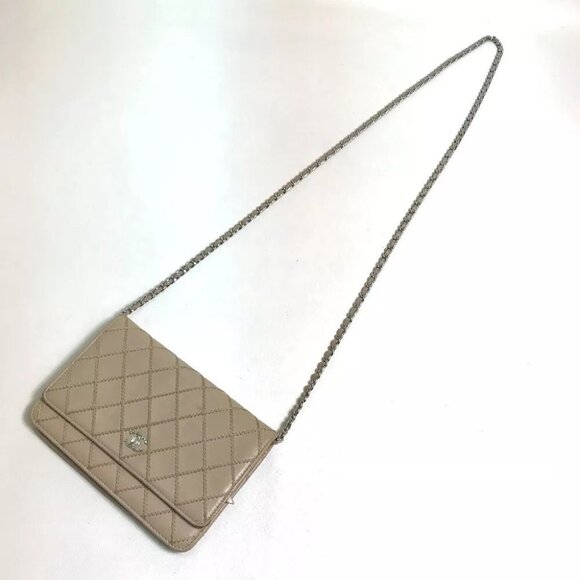 CHANEL Matelasse design Chain wallet Shoulder Bag Long Wallet Lambskin Beige - Picture 4 of 16
